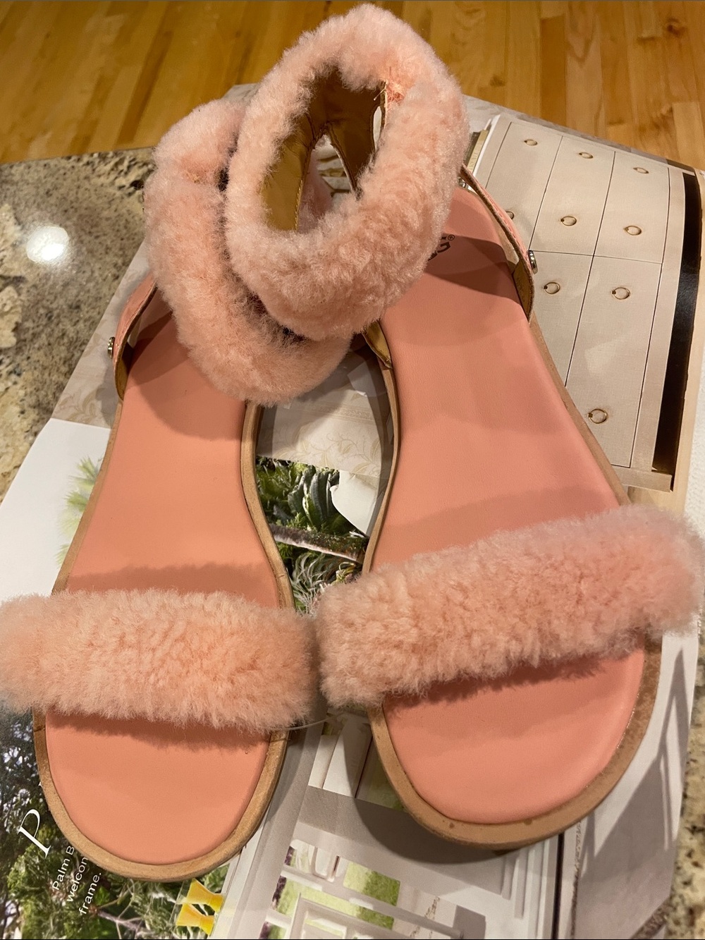 NWT UGG Pink Shearling Strap Sandals